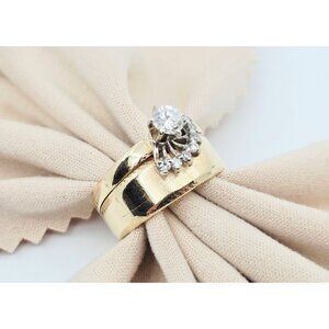 Vintage 14K Solid Two Tone Multi Color Gold Diamond Wide Band Ring - Size 6.50